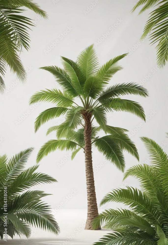 Inflatable palm tree complete with realistic green fronds on a bright white background, inflatable, palm tree Inflatable palm tree complete with realistic green fronds on a bright white background, inflatable, palm tree