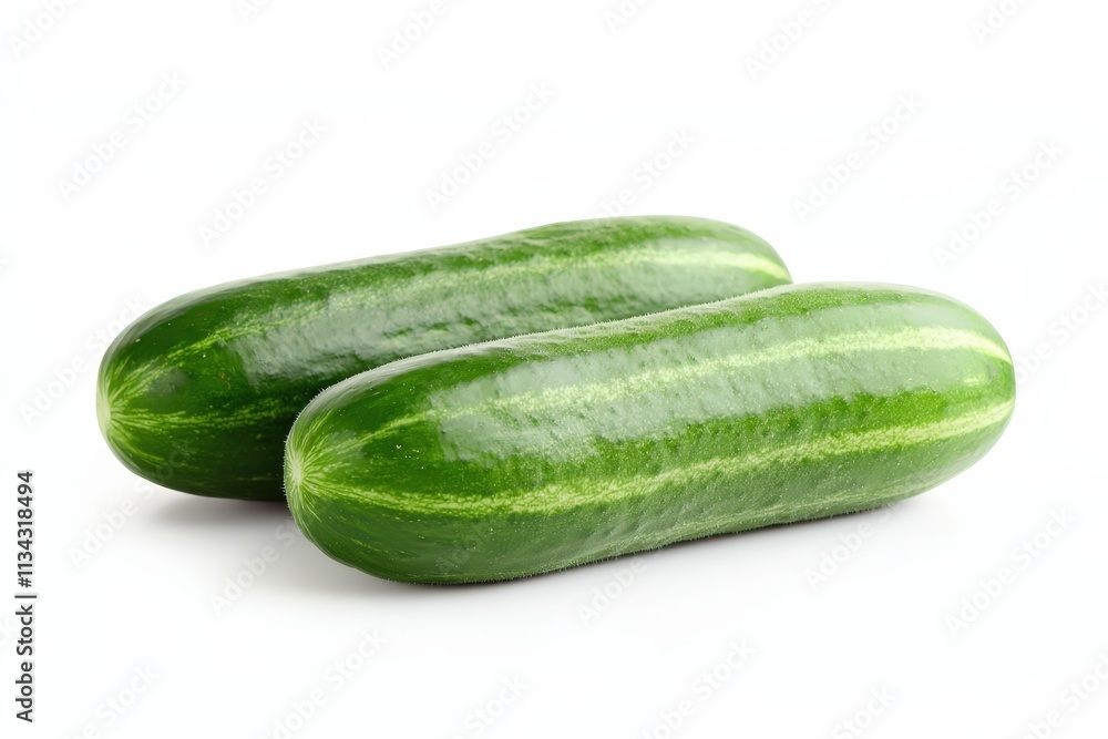 Fresh long cucumber on a white background ready for culinary use Fresh long cucumber on a white background ready for culinary use