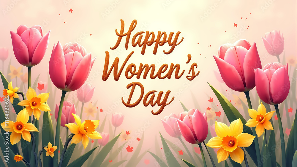Women’s Day greeting card with tulips in sunlight Women’s Day greeting card with tulips in sunlight