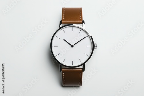 Wallpaper Mural Clean and minimalistic watch design featuring a brown leather strap with a white face Torontodigital.ca