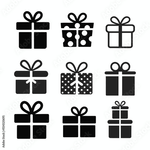 Gift box icons in Trendy Flat style. Gift boxes with ribbon icons Set. Gift box flat line silhouette set.