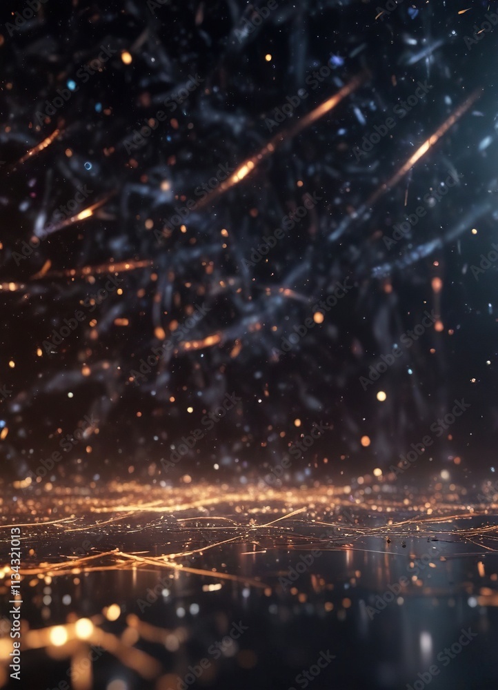 Fototapeta premium Light particles dancing in a dark abstract background with sparkles, radiant, luminous, glitters