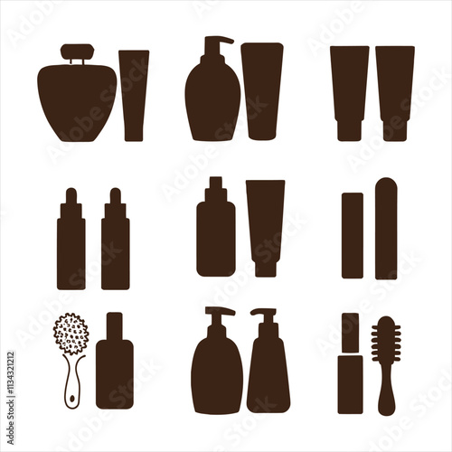 Vector set of  cosmetic product silhouettes with white background