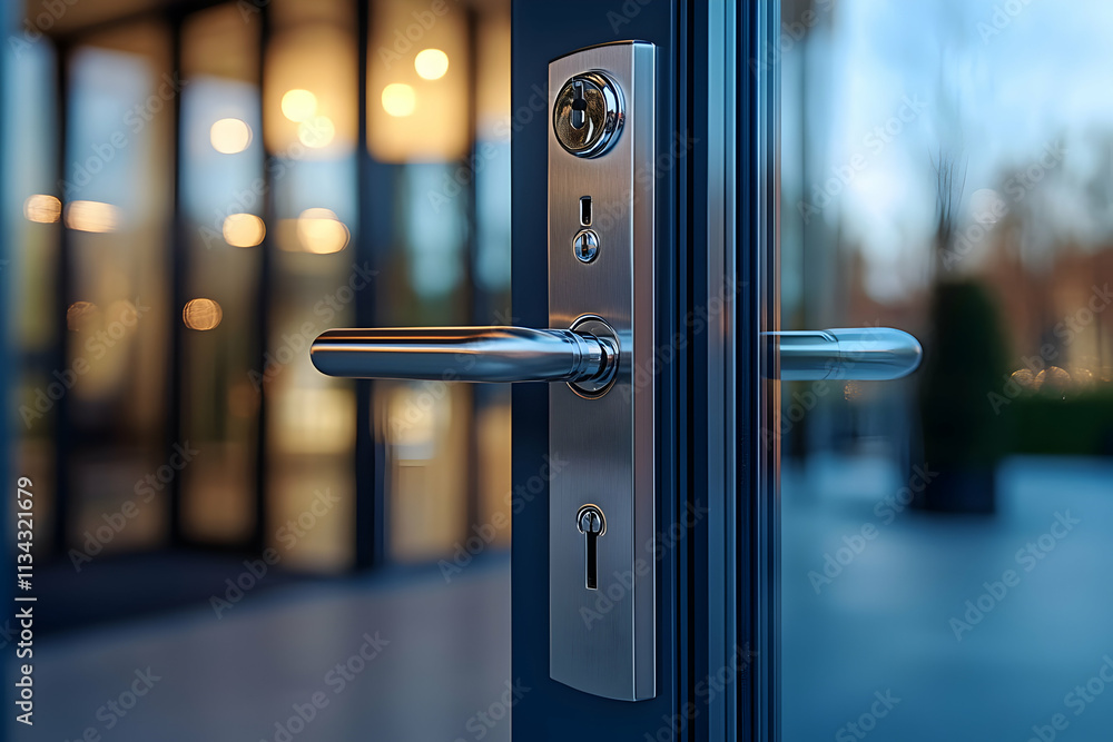 A close-up of a modern door handle and lock, emphasizing security and design aesthetics. A close-up of a modern door handle and lock, emphasizing security and design aesthetics.