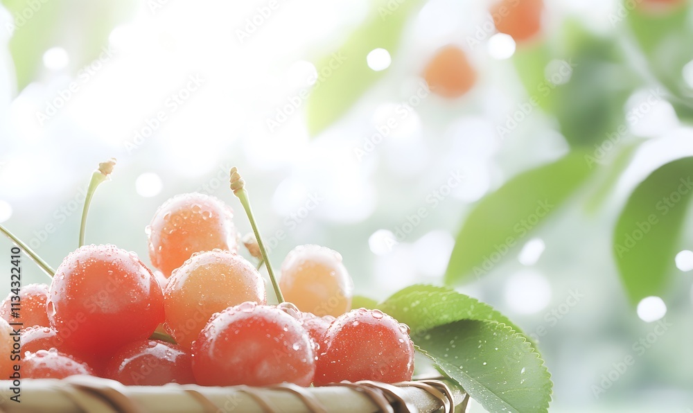A basket full of ripe, juicy red cherries, Generative AI A basket full of ripe, juicy red cherries, Generative AI