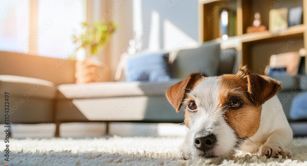 a portrait of a jack russel terrier posing in the living room a portrait of a jack russel terrier posing in the living room