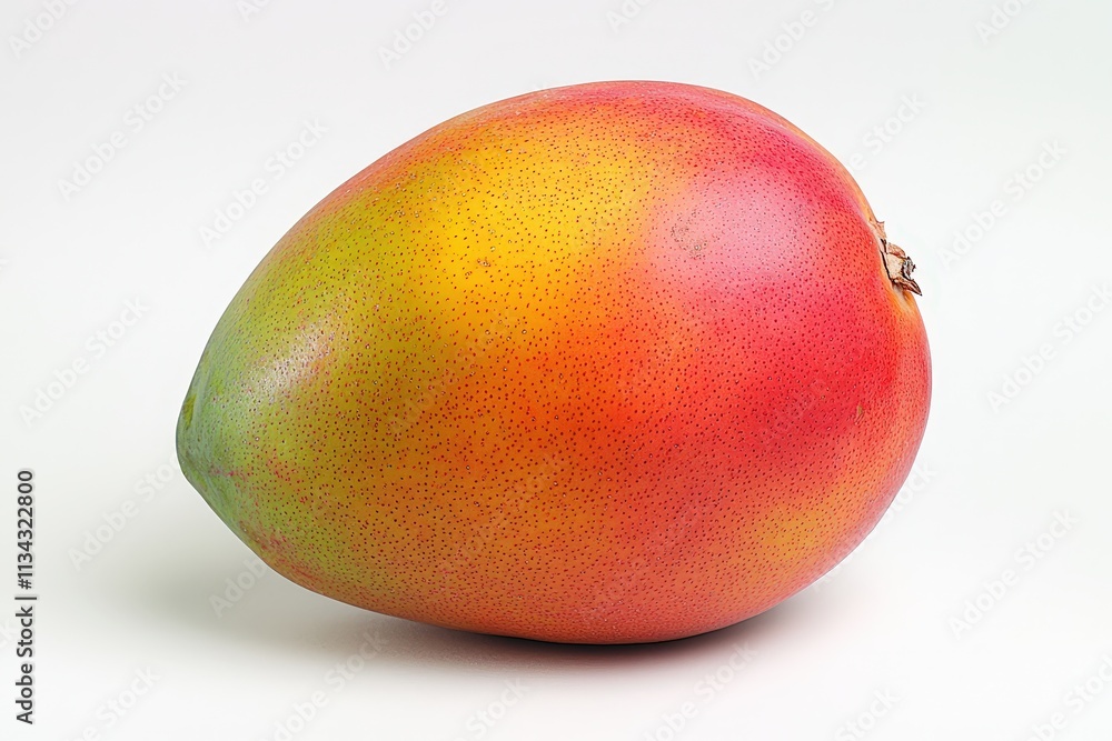 Colorful mango with a smooth surface sits on a clean white background