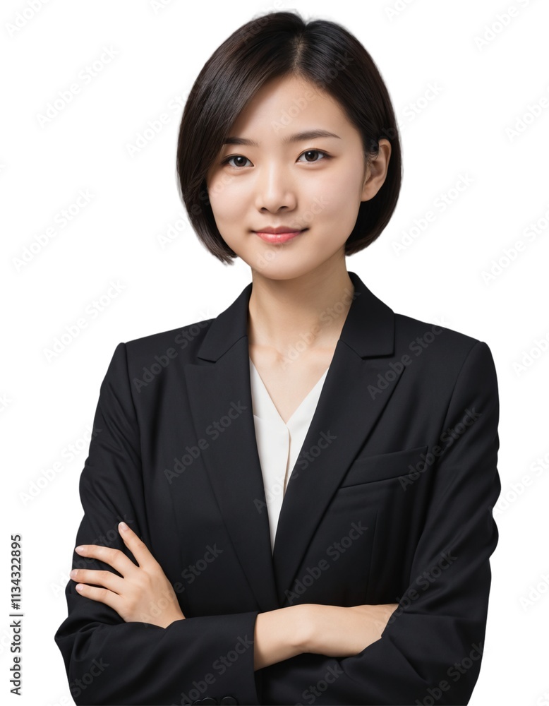 young asian girl with short hair wearing office attire with crossed arms . ai generate young asian girl with short hair wearing office attire with crossed arms . ai generate