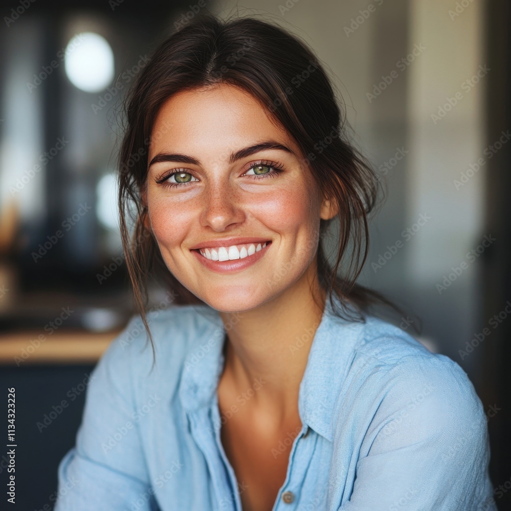 Portrait of a Smiling Woman with Green Eyes Portrait of a Smiling Woman with Green Eyes