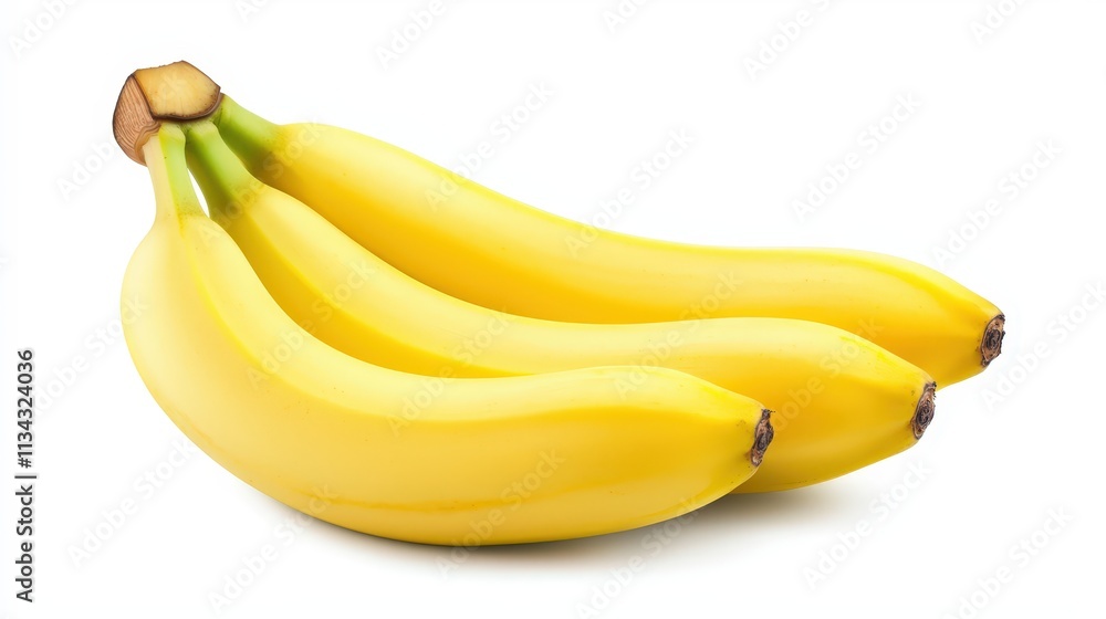 Fresh yellow banana cluster isolated on clean white background showcasing vibrant color and texture Fresh yellow banana cluster isolated on clean white background showcasing vibrant color and texture