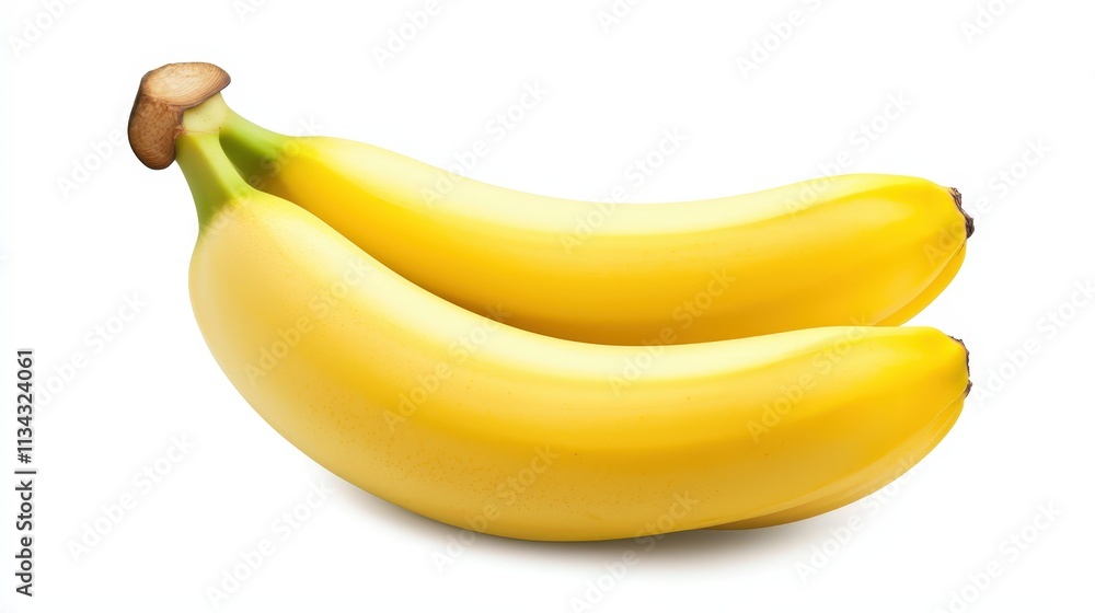Fresh yellow bananas isolated on a clean white background with natural shine and texture Fresh yellow bananas isolated on a clean white background with natural shine and texture