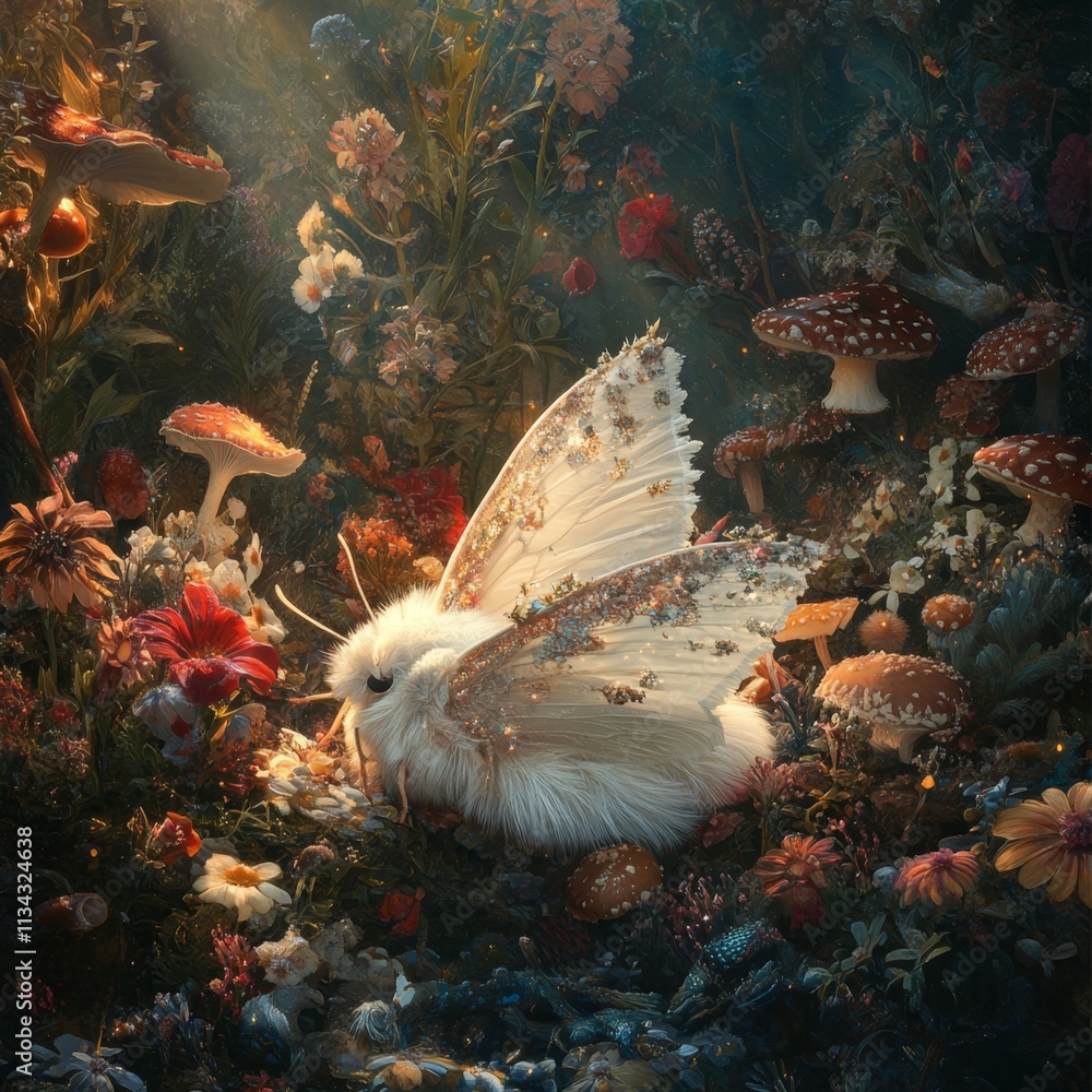 Enchanting Moth in a Magical Forest Garden Enchanting Moth in a Magical Forest Garden