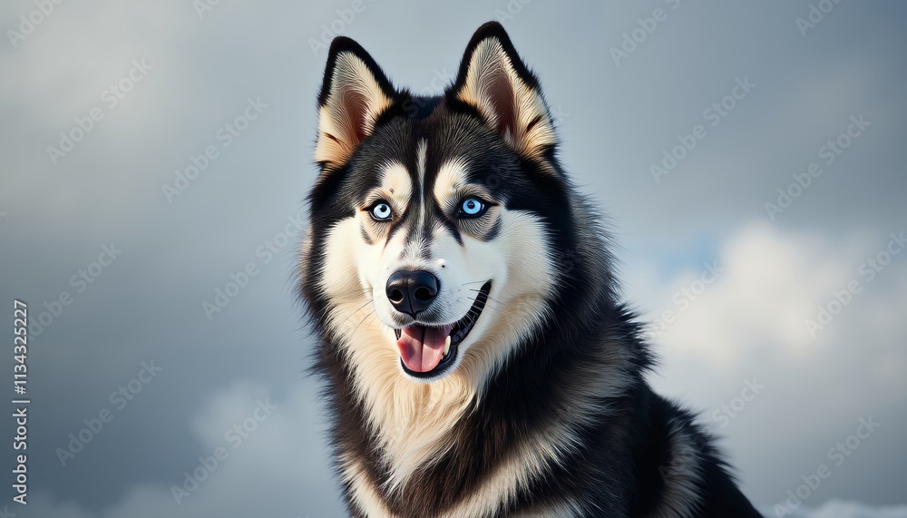 Majestic Siberian Husky with Blue Eyes and Fluffy Coat Close-Up Majestic Siberian Husky with Blue Eyes and Fluffy Coat Close-Up