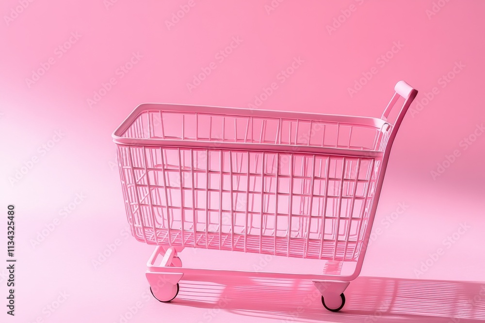 A vibrant pink shopping cart against a soft pink background, adding a playful touch to any retail theme. A vibrant pink shopping cart against a soft pink background, adding a playful touch to any retail theme.