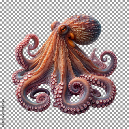 Vibrant Octopus with Curled Tentacles and Textured Body on transparent background, png, psd
