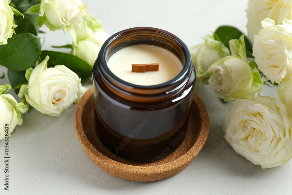 Handmade scented candle in a glass. Soy wax candle with a wooden wick Handmade scented candle in a glass. Soy wax candle with a wooden wick