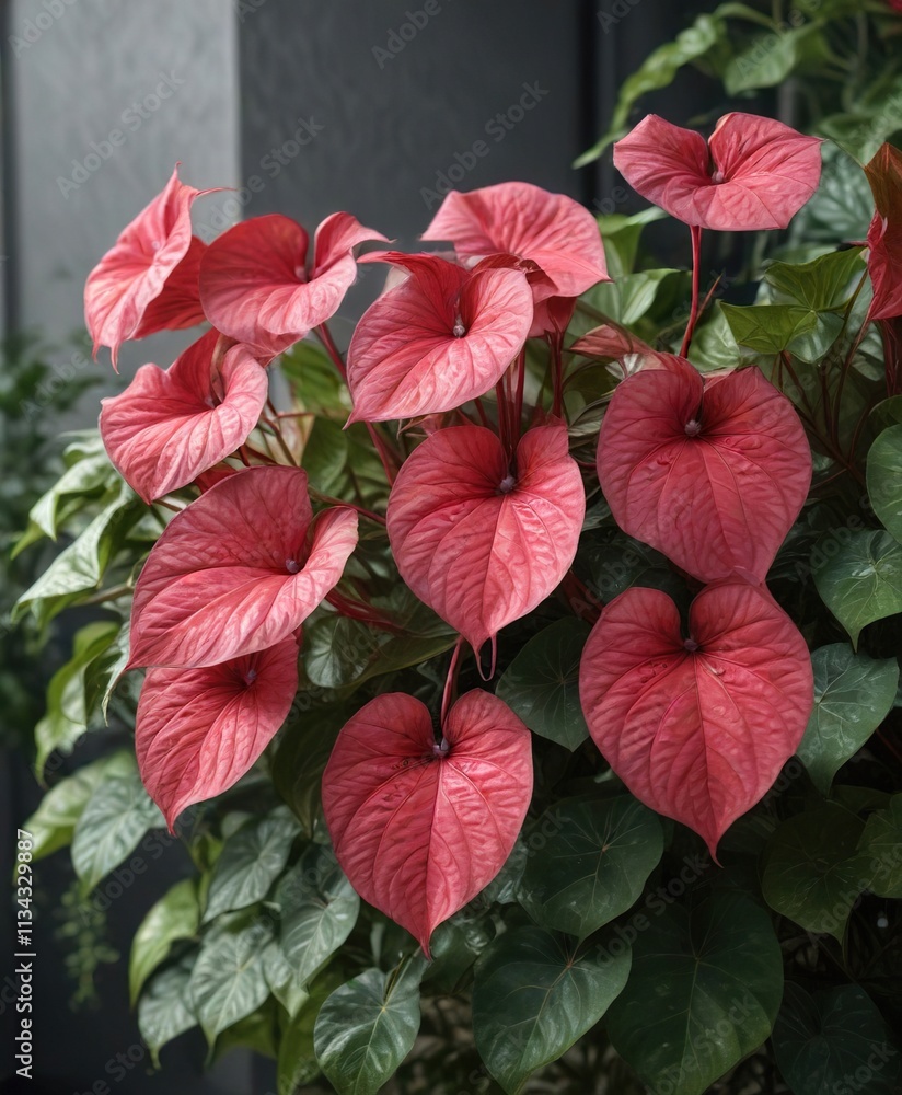 Caladium lindenii Magnificum flowers on a branch with leaves and stems , magnificum, lindenii, caladium Caladium lindenii Magnificum flowers on a branch with leaves and stems , magnificum, lindenii, caladium