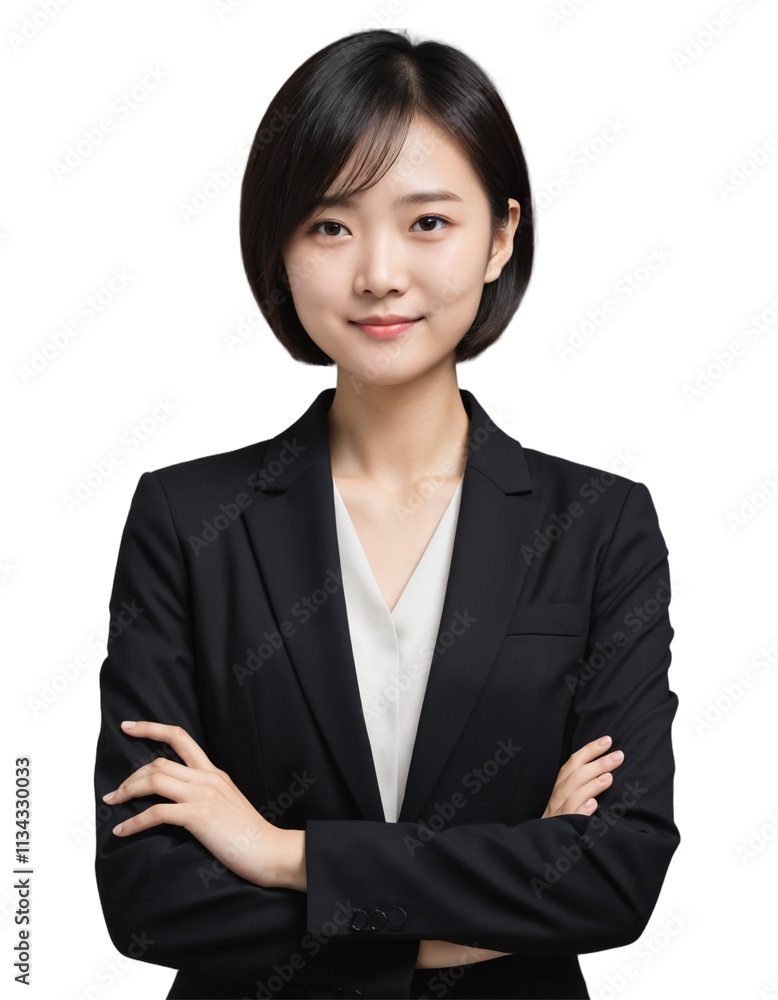 young asian girl with short hair wearing office attire with crossed arms . ai generate young asian girl with short hair wearing office attire with crossed arms . ai generate