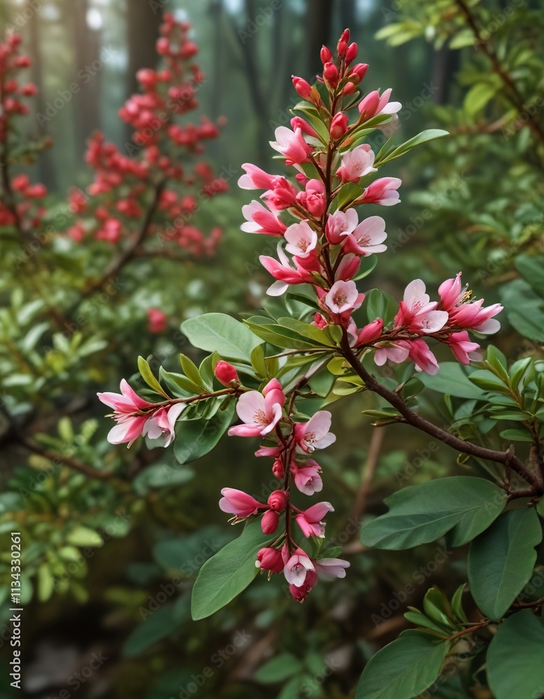 Bearberry flowers Arctostaphylos uva ursi plant in a forest landscape, alpine, shrub Bearberry flowers Arctostaphylos uva ursi plant in a forest landscape, alpine, shrub