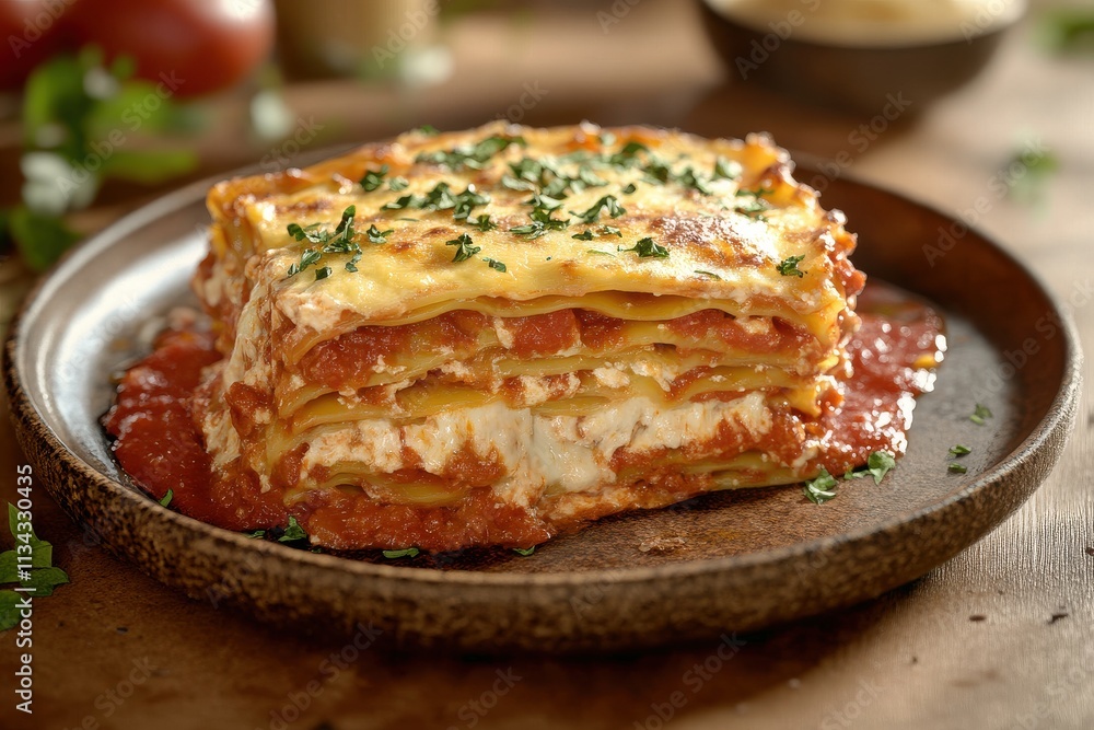 Delicious layers of cheese and pasta in a rich tomato sauce, garnished with fresh herbs. Delicious layers of cheese and pasta in a rich tomato sauce, garnished with fresh herbs.