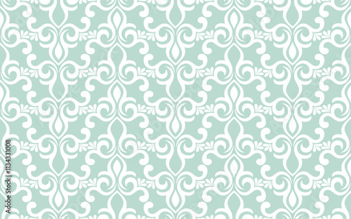 Abstract geometric floral seamless pattern. Green and white ornament. Modern stylish texture repeating. Vector background.