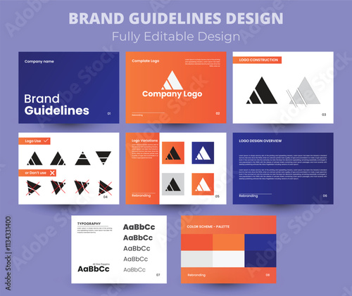 Modern Brand guidelines, landscape type guide, manual template design