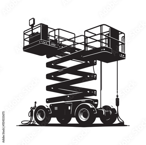 a cherry picker machine silhouette vector illustration