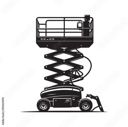 a cherry picker machine silhouette vector illustration