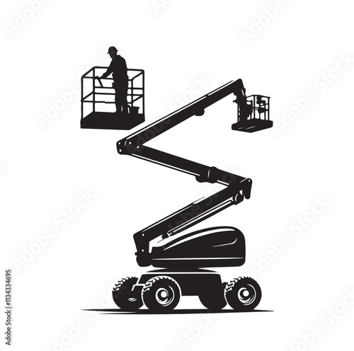 a cherry picker machine silhouette vector illustration