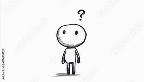 Icon of a Stick Figure Thinking with a Question Mark on a White Background