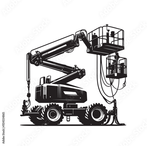 a cherry picker machine silhouette vector illustration