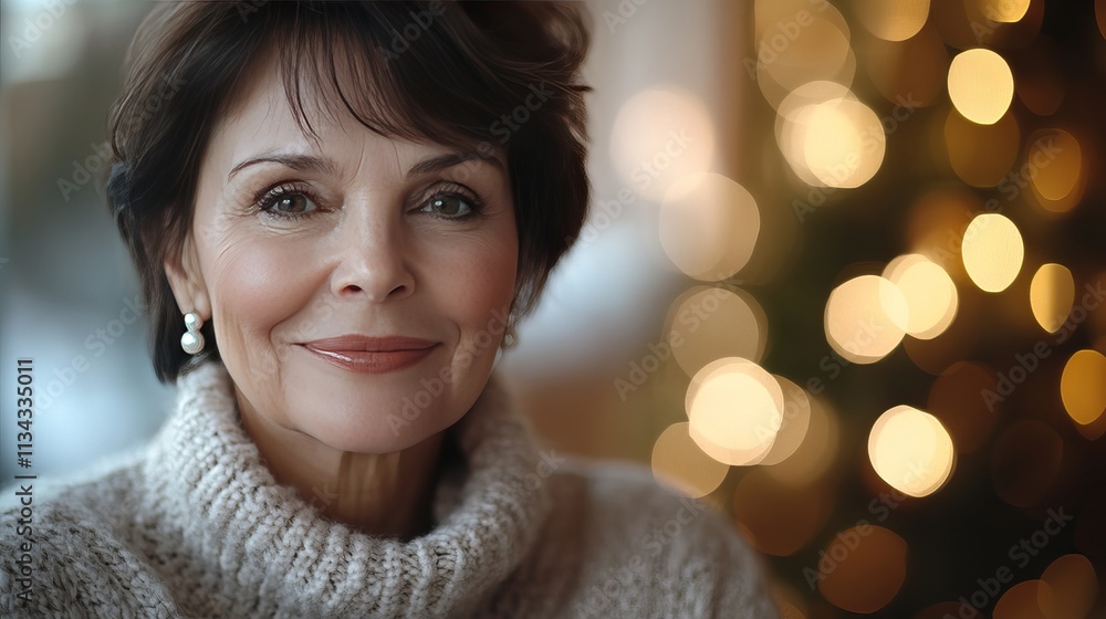 A woman with short hair and a white sweater is smiling A woman with short hair and a white sweater is smiling