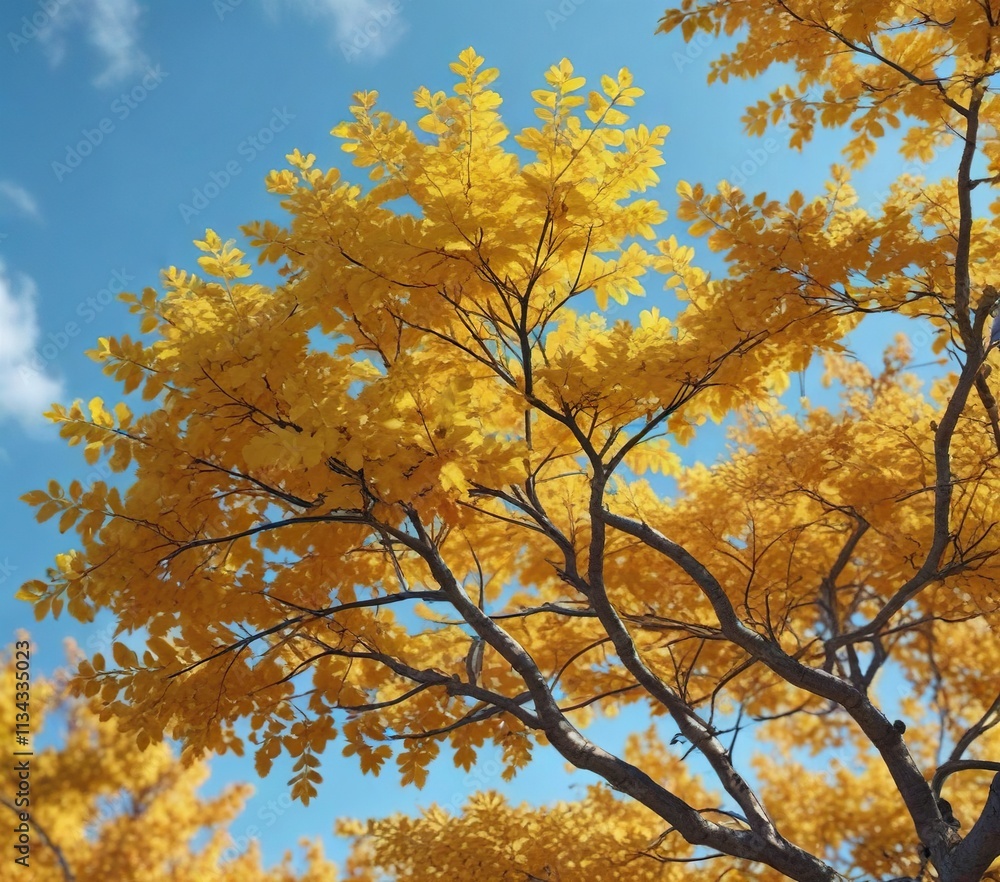 Autumn bush with yellow leaves against a blue sky, autumn bush, sky, outdoor Autumn bush with yellow leaves against a blue sky, autumn bush, sky, outdoor