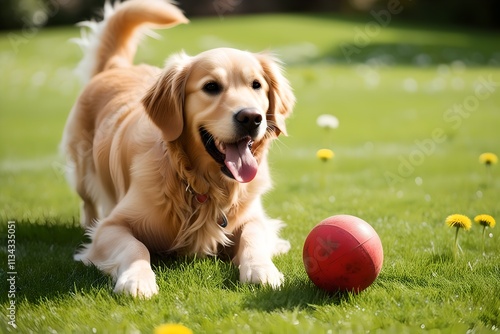 The dog playing with ball
