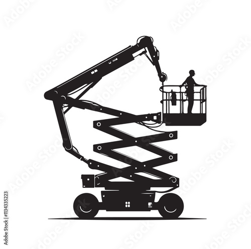 a cherry picker machine silhouette vector illustration