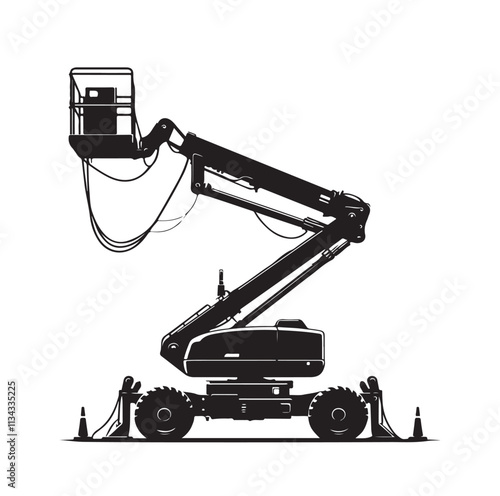 a cherry picker machine silhouette vector illustration