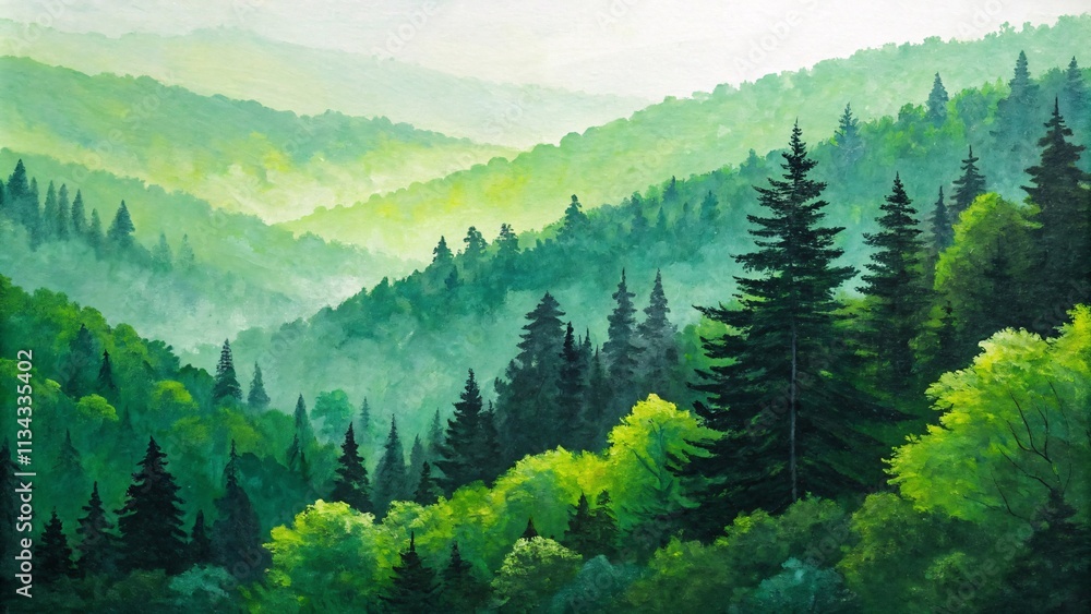 Obraz premium Lush Green Abstract Painting with Textured Layers and Contrast V1