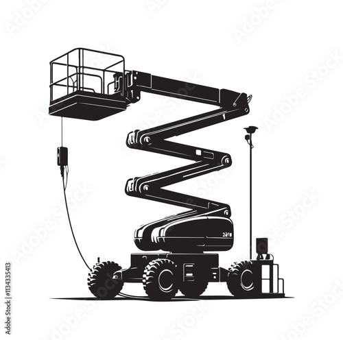 a cherry picker machine silhouette vector illustration
