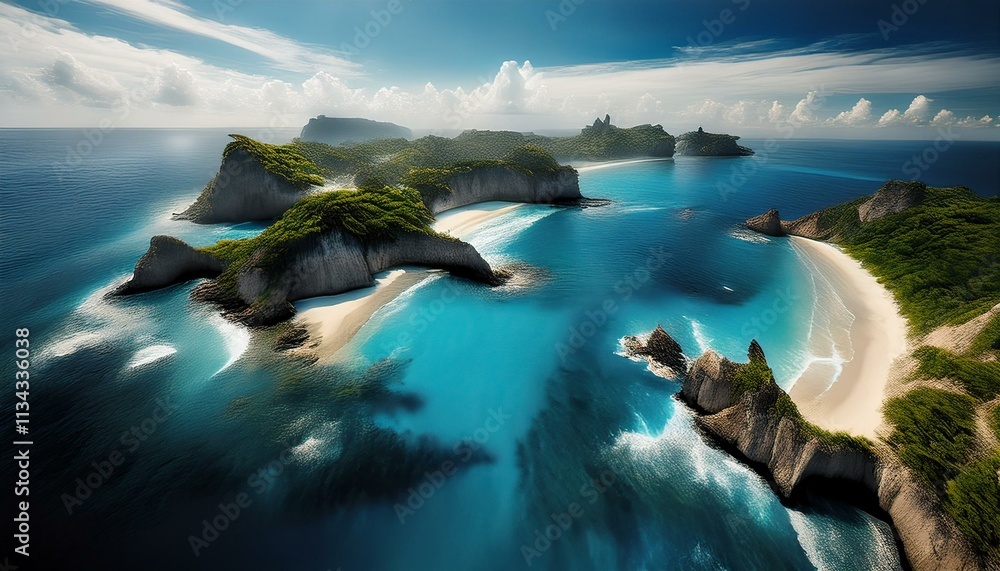 Fototapeta premium Bioluminescent plankton sparkles like stars in the water at night. 