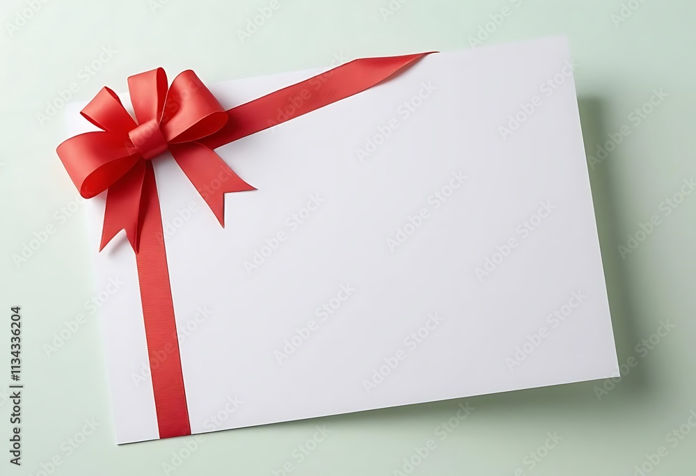 White gift box, red ribbon bow, festive present, minimalist design, clean background White gift box, red ribbon bow, festive present, minimalist design, clean background