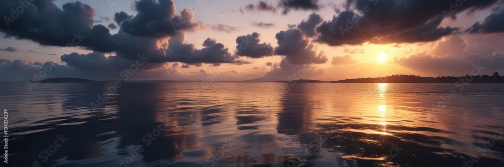 Rain clouds cast long shadows across the water as day fades to night, clouds, atmospheric, green Rain clouds cast long shadows across the water as day fades to night, clouds, atmospheric, green
