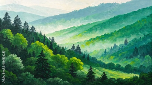 Lush Green Abstract Painting with Textured Layers and Contrast V3