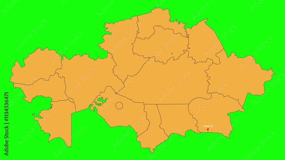 Almaty City map animated video. The location is highlighted on the Kazakhstan map. Colour map with Green screen background in video format. Almaty City map animated video. The location is highlighted on the Kazakhstan map. Colour map with Green screen background in video format.