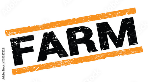 FARM text on orange rectangle stamp sign.