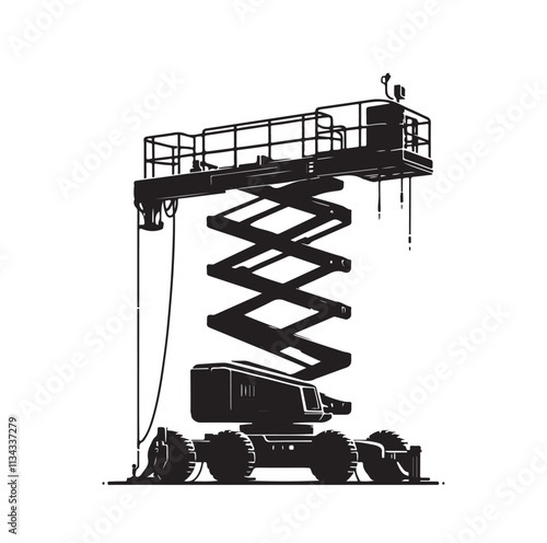 a cherry picker machine silhouette vector illustration