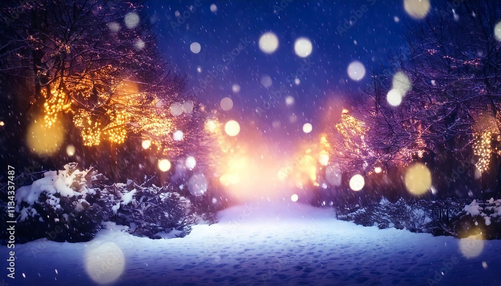 Illumination and Snow: Blurred Background of Holiday Lights Illumination and Snow: Blurred Background of Holiday Lights