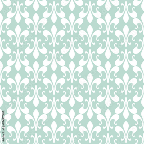 Abstract geometric floral seamless pattern. Green and white ornament. Modern stylish texture repeating. Vector background.