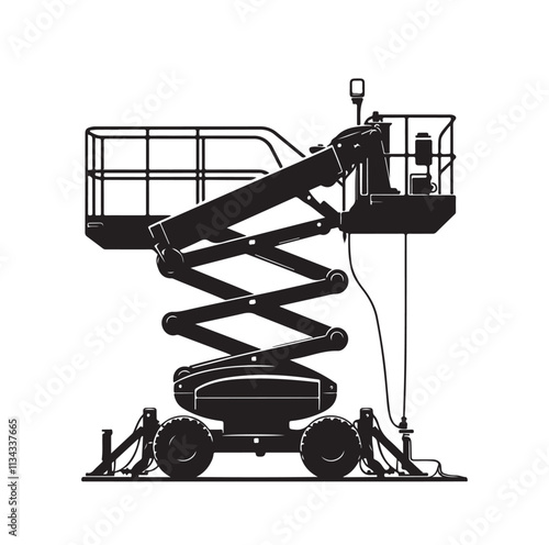 a cherry picker machine silhouette vector illustration