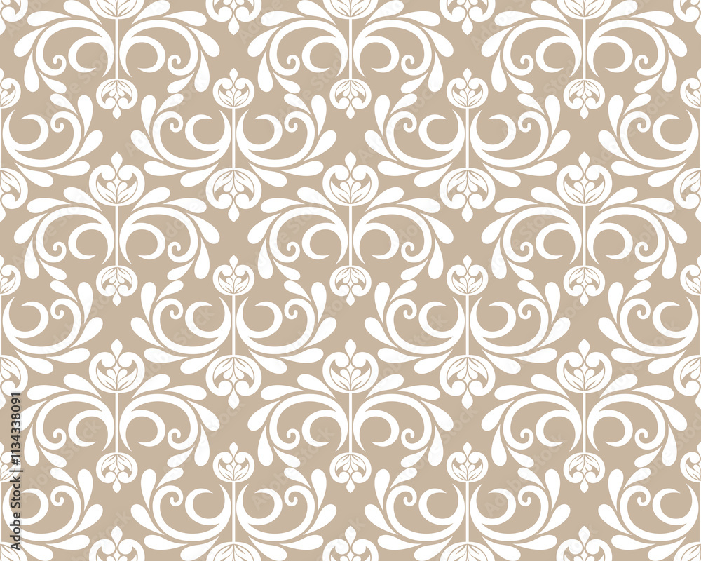 Abstract floral seamless pattern. Biege and white ornament. Modern stylish texture repeating. Vector background. Abstract floral seamless pattern. Biege and white ornament. Modern stylish texture repeating. Vector background.