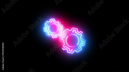 Abstract neon glowing blue and pink Cogwheel icon. Gears icon isolated on black background.